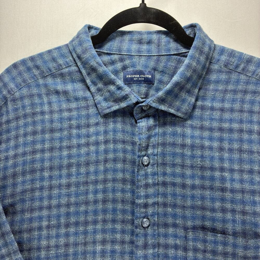 Proper Cloth Men’s 3XL Flannel Shirt Blue Plaid Custom Cotton 29 P2P